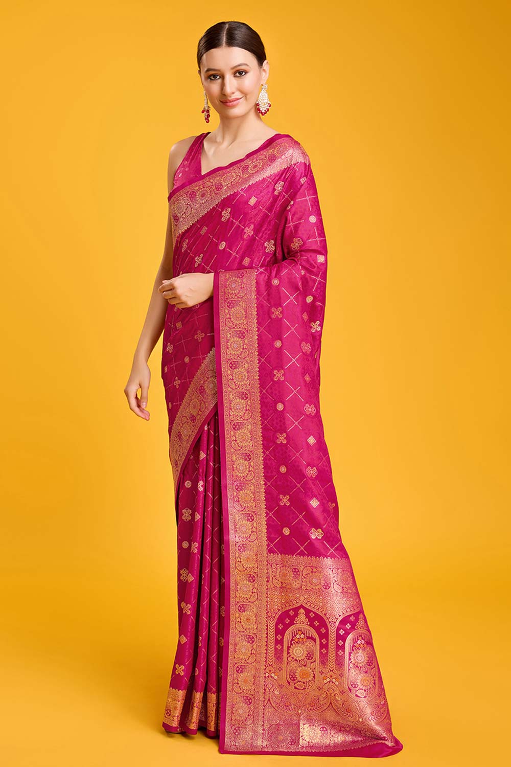 Magenta Banarasi Satin Silk Saree