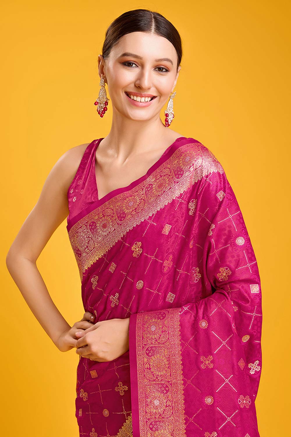 Magenta Banarasi Satin Silk Saree