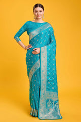 Blue Banarasi Satin Silk Saree