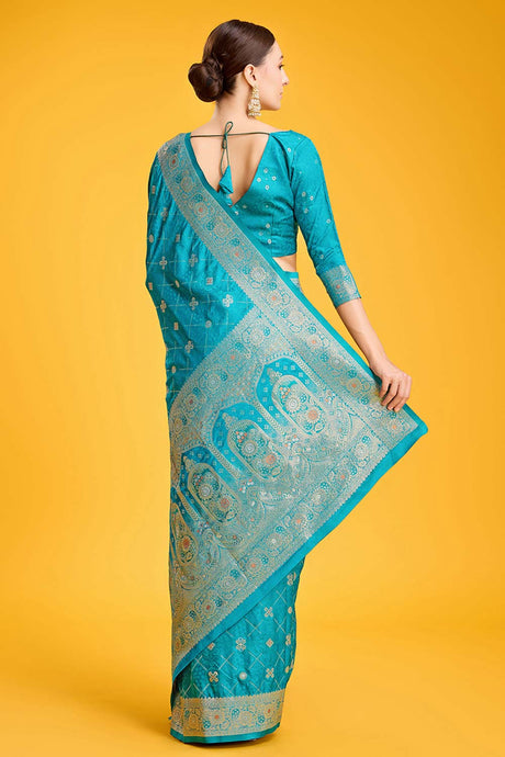 Blue Banarasi Satin Silk Saree