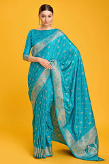 Blue Banarasi Satin Silk Saree