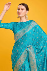 Blue Banarasi Satin Silk Saree