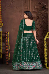 Dark Green Georgette Embroidery Round Neck Lehenga