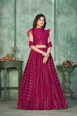 Pink Georgette Embroidery Round Neck Lehenga