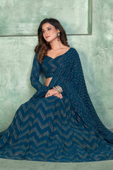 Aque Blue Georgette Embroidery Round Neck Lehenga