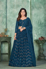 Aque Blue Georgette Embroidery Round Neck Lehenga