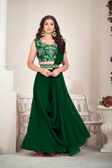 Green Greorgtte Embrodiery V-Neck Lehenga