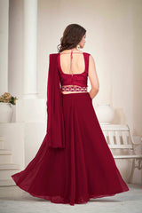 Maroon Greorgtte Embrodiery V-Neck Lehenga