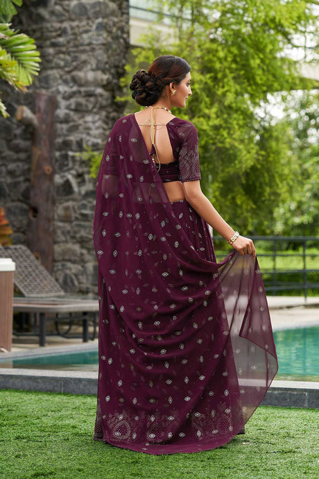 Purple Georgette Embroidery Round Neck Lehenga