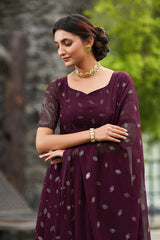 Purple Georgette Embroidery Round Neck Lehenga