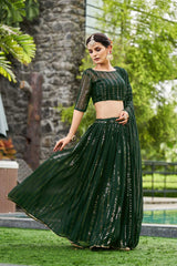 Green Georgette Embroidery Round Neck Lehenga