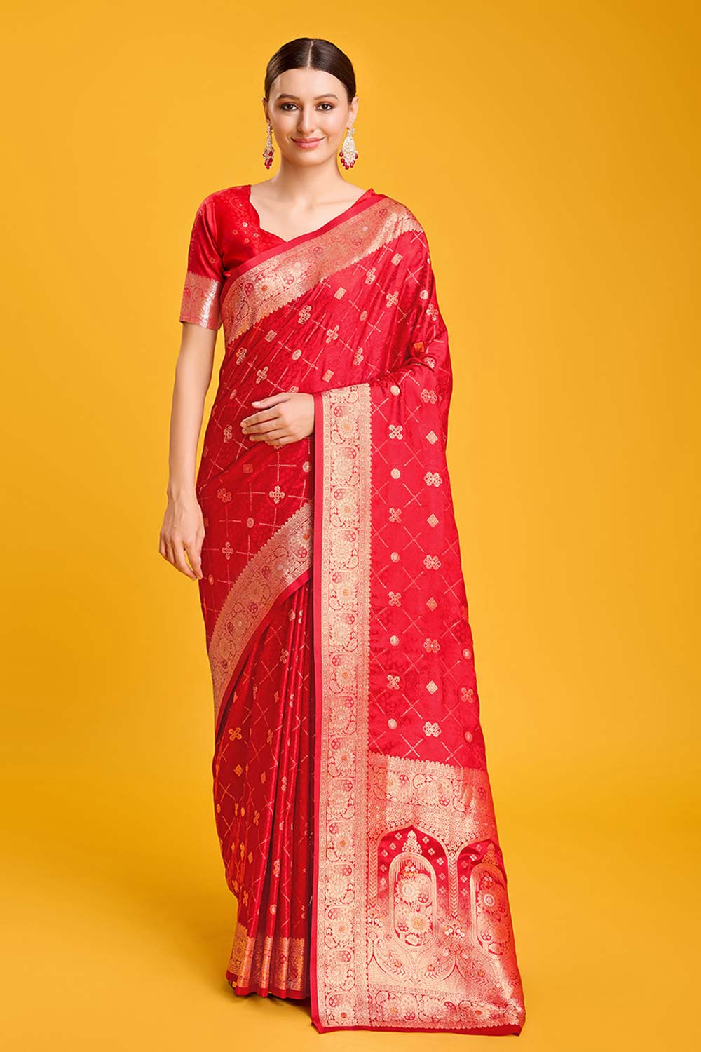 Red Banarasi Satin Silk Saree