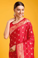 Red Banarasi Satin Silk Saree