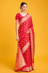 Red Banarasi Satin Silk Saree