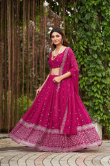 Pink Georgette Embroidery Round Neck Lehenga