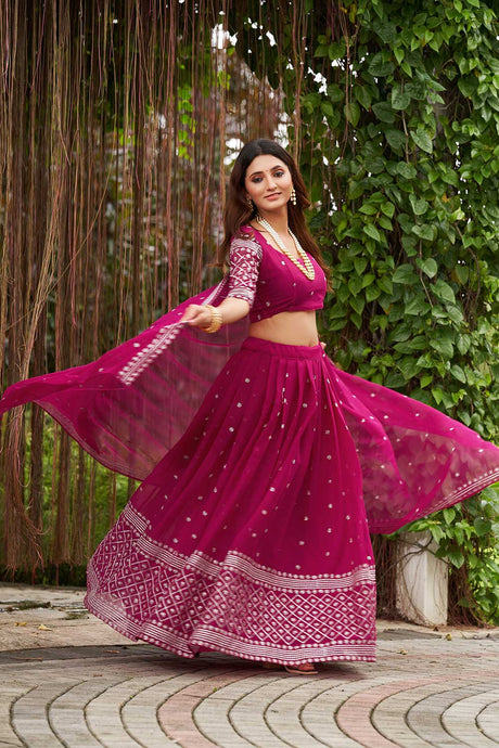 Pink Georgette Embroidery Round Neck Lehenga