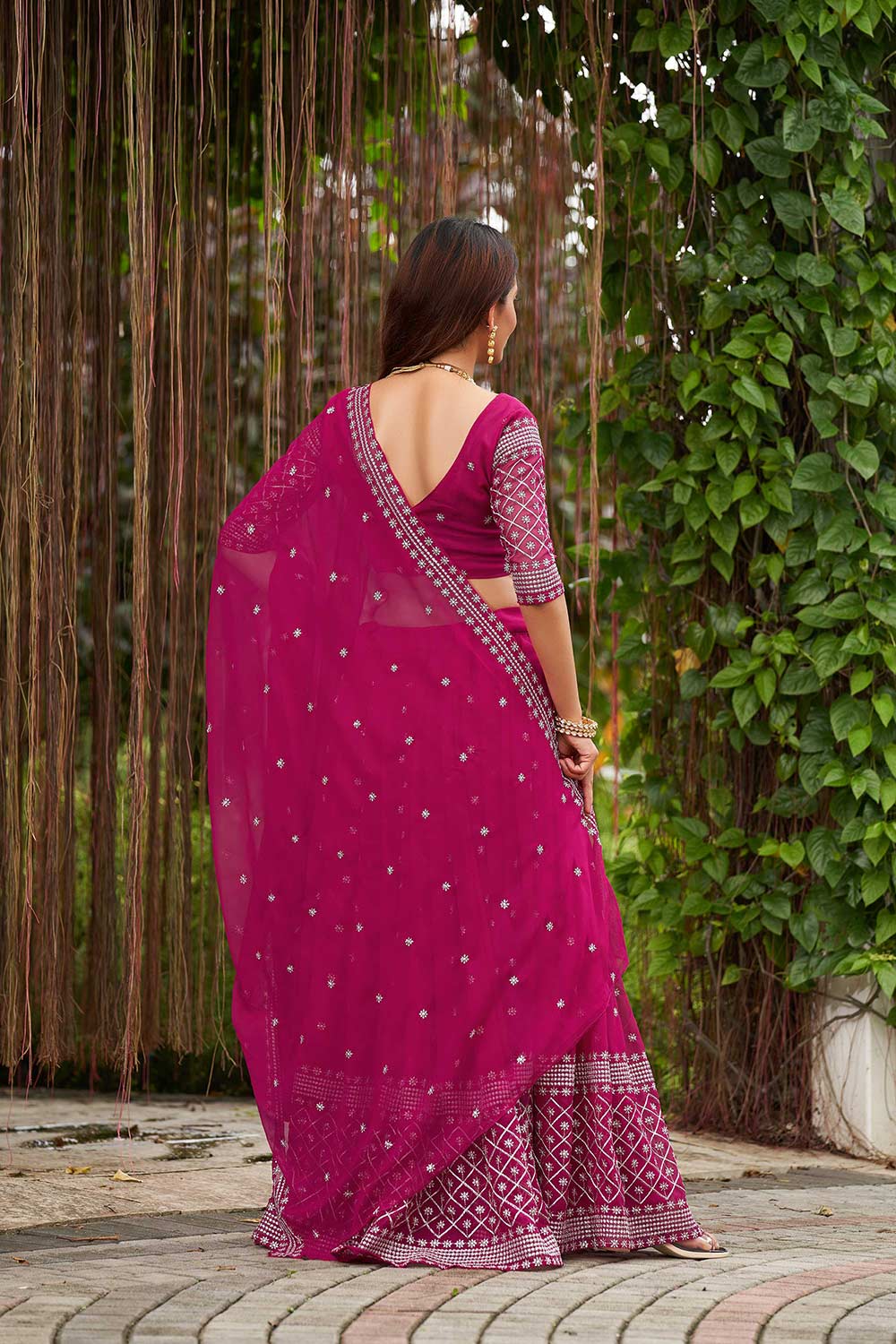 Pink Georgette Embroidery Round Neck Lehenga