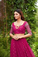 Pink Georgette Embroidery Round Neck Lehenga