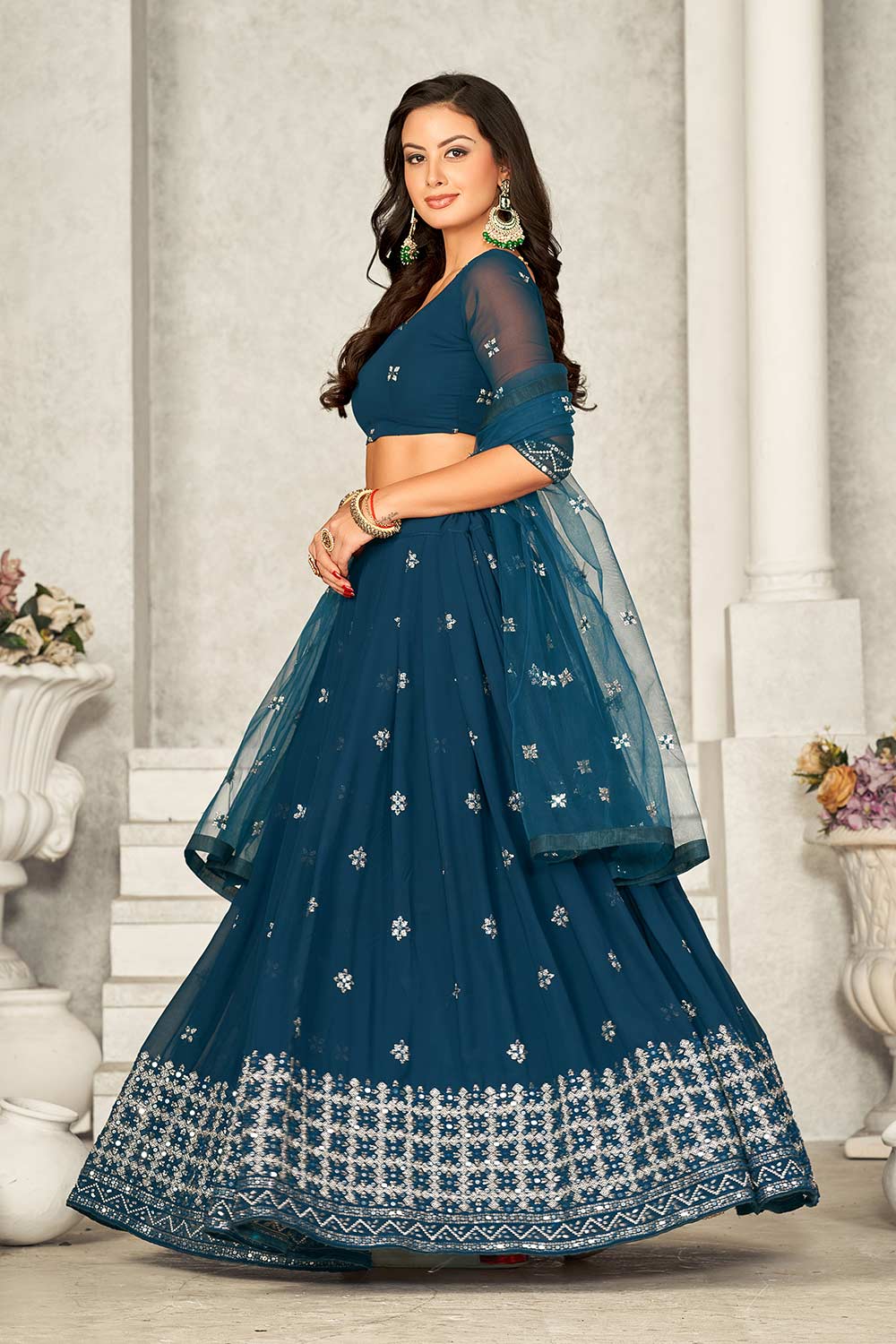 Rama Georgette Embroidery & Sequence Round Neck Lehenga