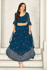 Rama Georgette Embroidery & Sequence Round Neck Lehenga