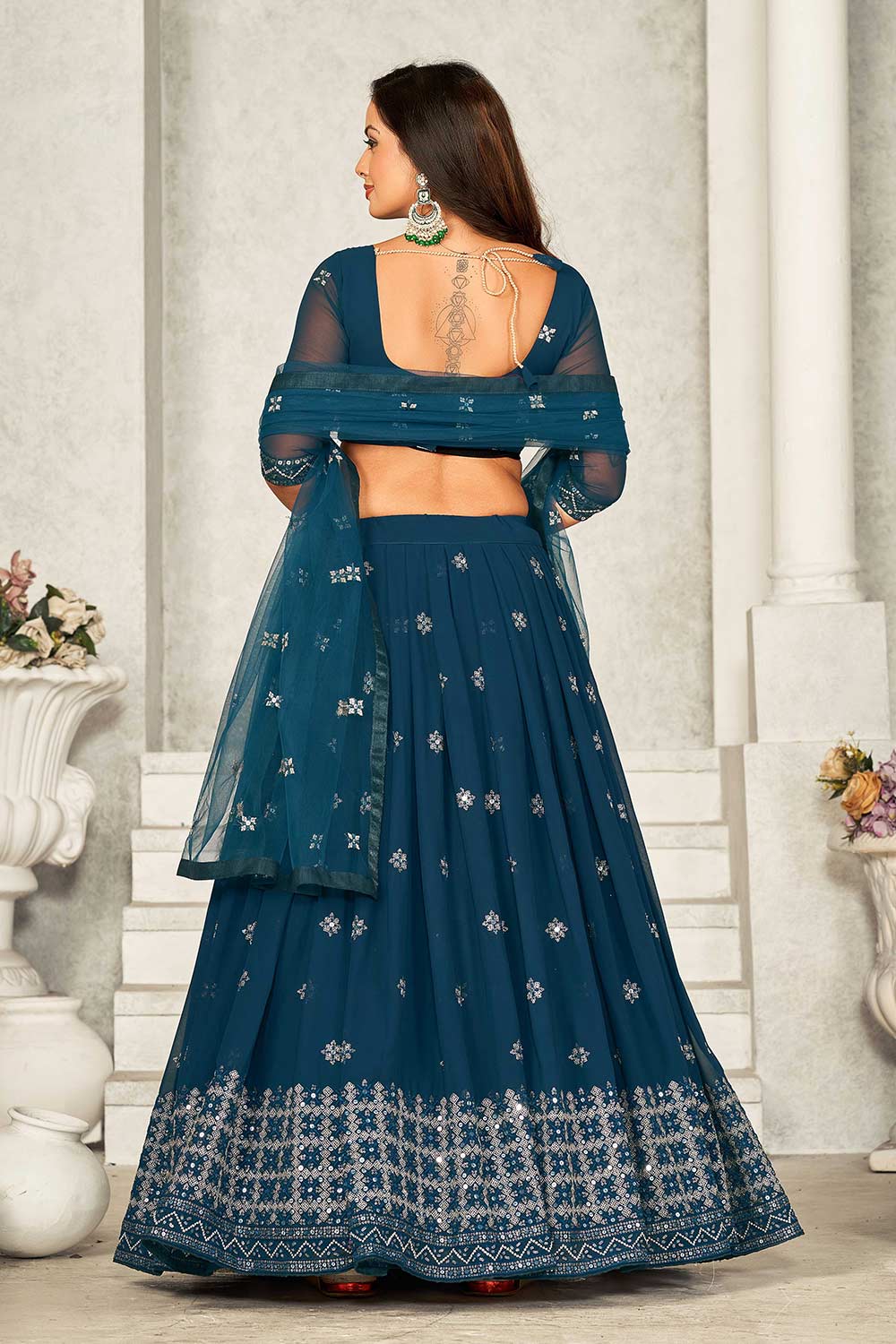 Rama Georgette Embroidery & Sequence Round Neck Lehenga