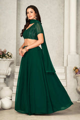 Green Georgette Embroidery & Sequence V-Neck Lehenga