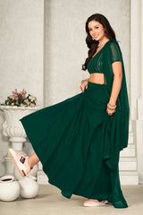 Green Georgette Embroidery & Sequence V-Neck Lehenga