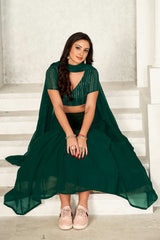 Green Georgette Embroidery & Sequence V-Neck Lehenga