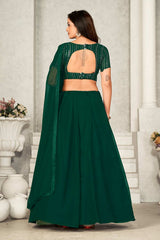 Green Georgette Embroidery & Sequence V-Neck Lehenga