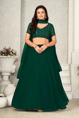 Green Georgette Embroidery & Sequence V-Neck Lehenga