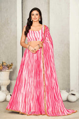 Pink Georgette Printed Round Neck Lehenga