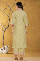 Green Thread Work Silk Kurti Set