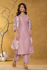 Violet Embroidered Silk Kurta Set