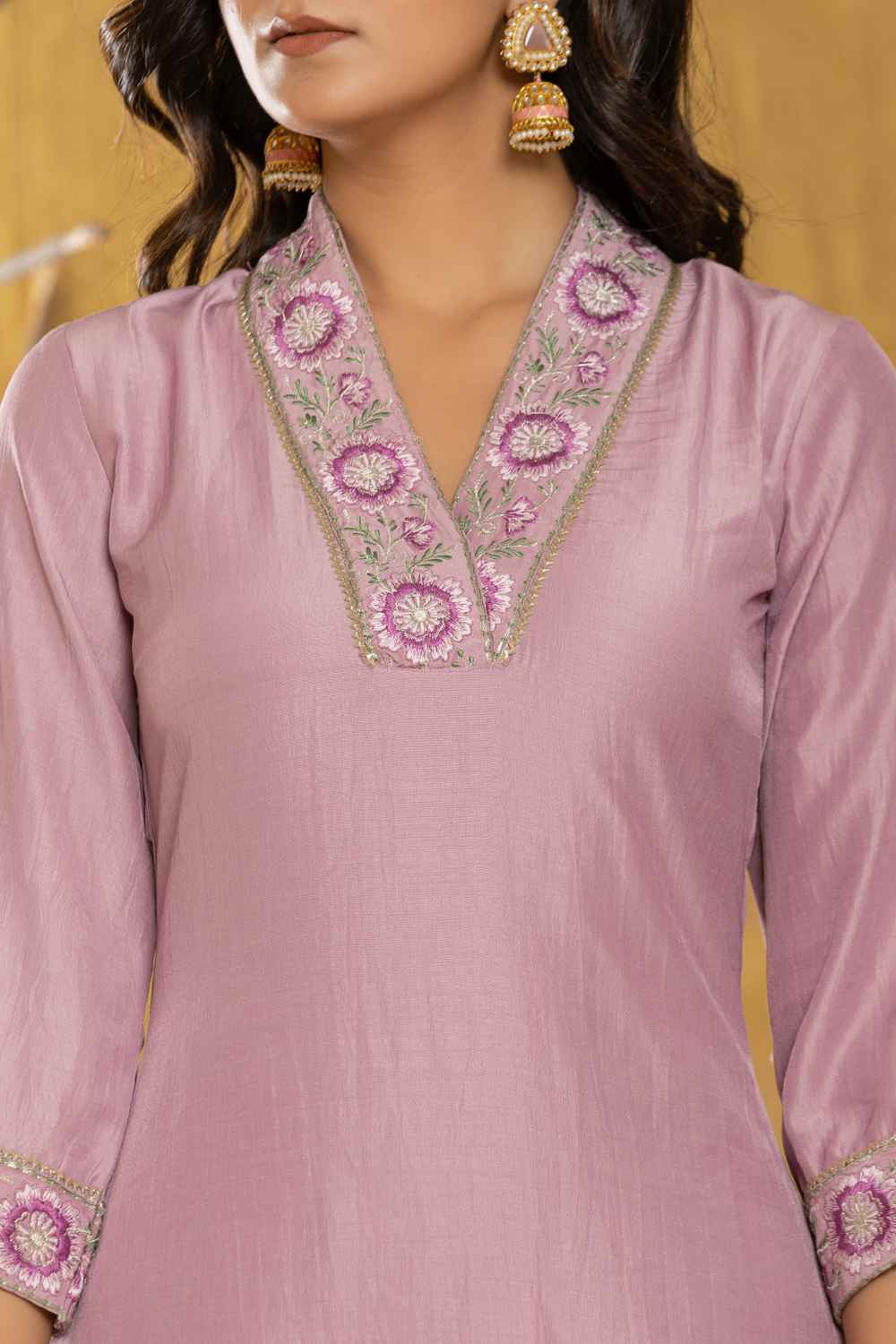 Violet Embroidered Silk Kurta Set