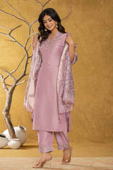 Violet Embroidered Silk Kurta Set