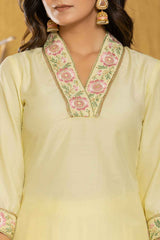 Yellow Thread Work Silk Kurta Set