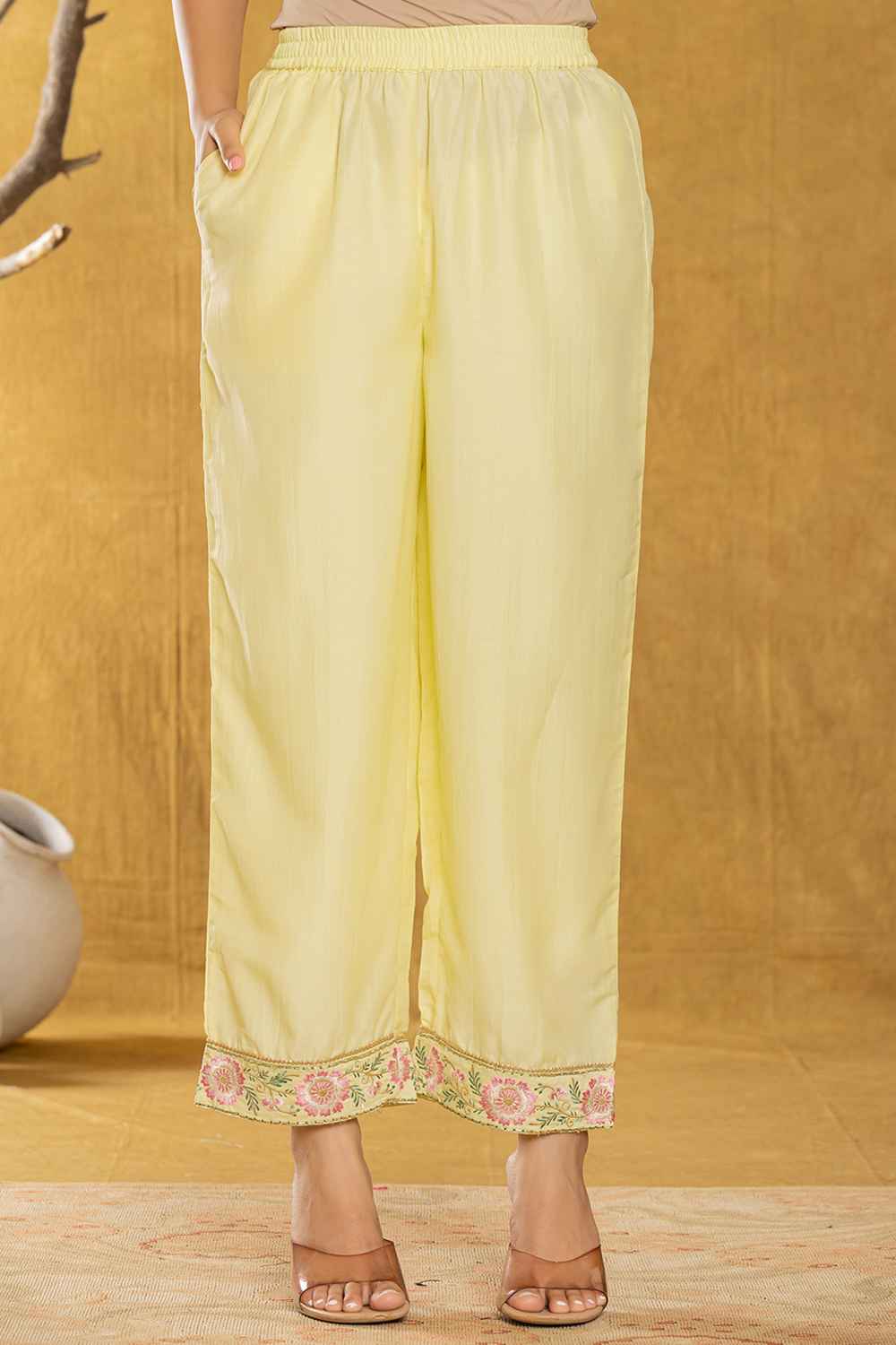 Yellow Thread Work Silk Kurti Set