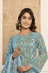 Blue Geometric print Pure Cotton Kurta Set