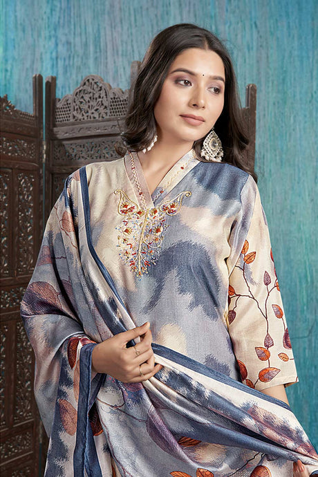 White Viscose Silk Digital Printed Salwar Suit