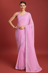 Rose Pink Crush Organza Swarovski Saree