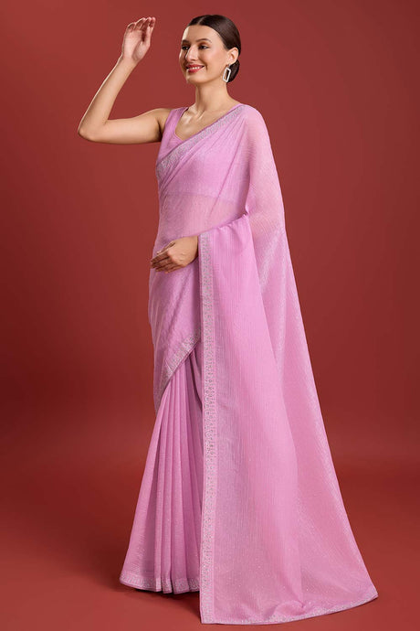 Rose Pink Crush Organza Swarovski Saree