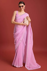 Rose Pink Crush Organza Swarovski Saree