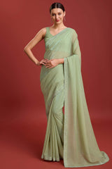 Olive Crush Organza Swarovski Saree