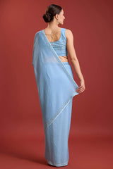 Sky Blue Crush Organza Swarovski Saree