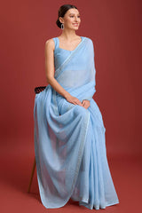 Sky Blue Crush Organza Swarovski Saree