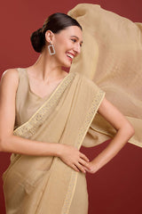 Chikoo Crush Organza Swarovski Saree