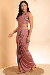 Pink Embellished Lycra Saree With Free Size Blouse