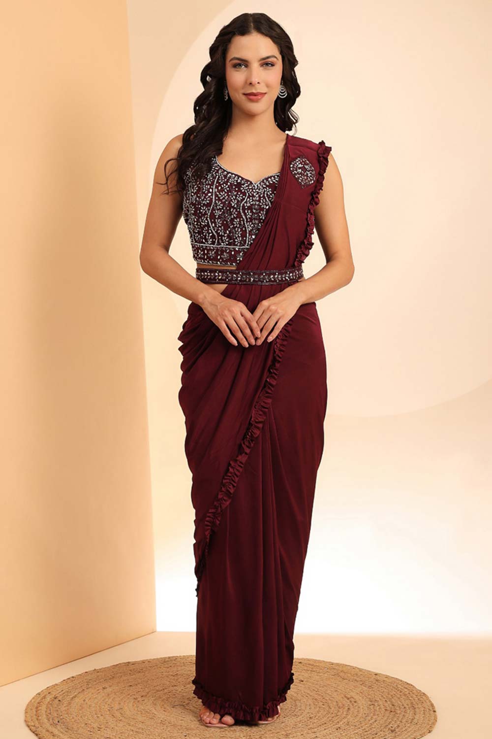 Red Embellished Silk Sarees