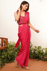 Pink Embellished Lycra Saree With Free Size Blouse