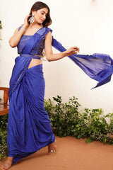 Blue Embellished Lycra Saree With Free Size Blouse